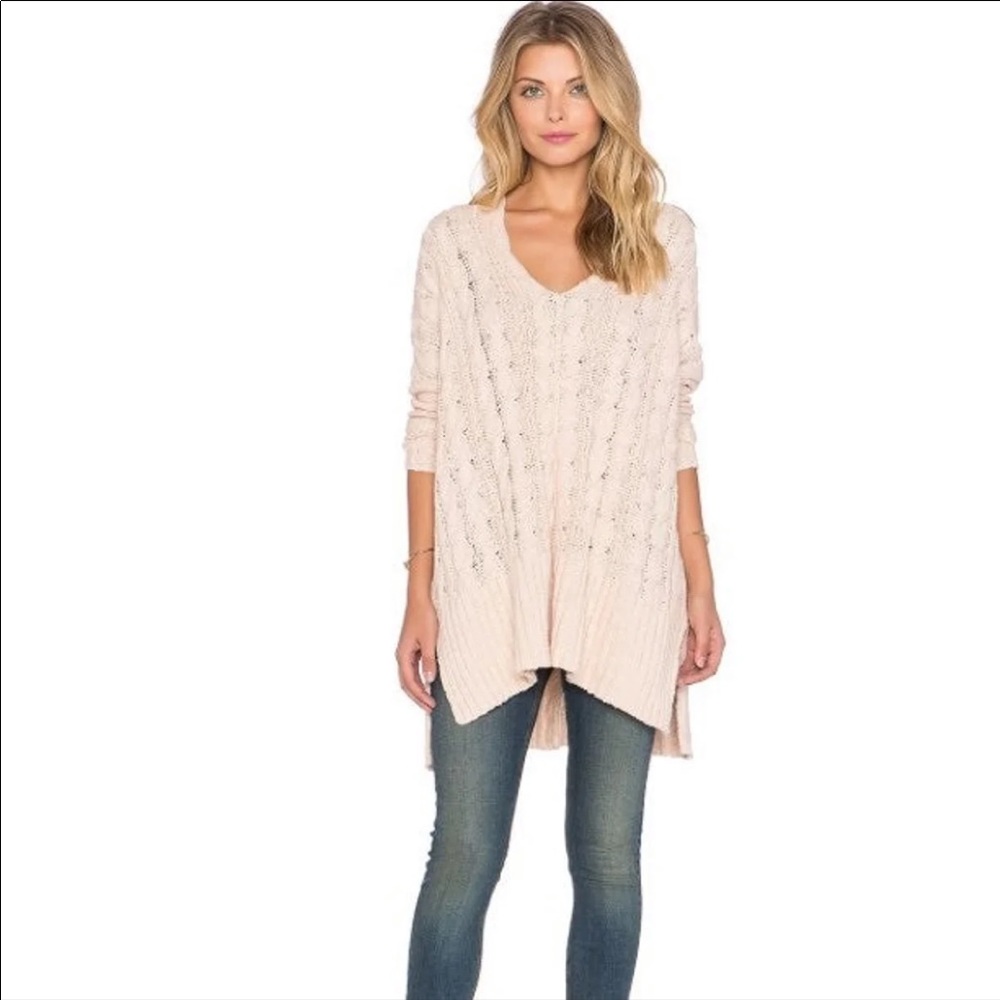 Free People Easy Cable V-neck Sweater, XS, EUC